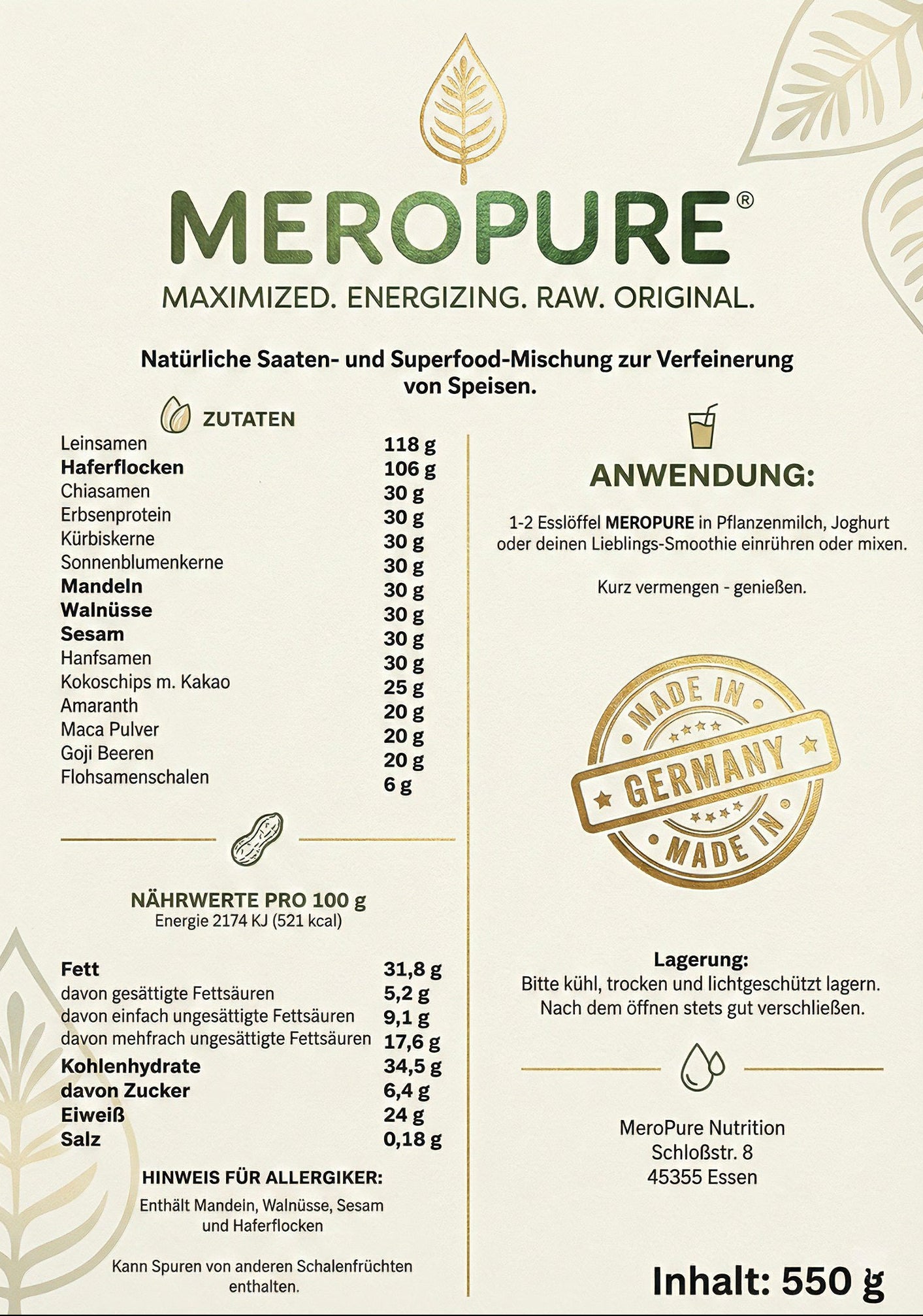MEROPURE  Premium Superfood-Mix (15 Zutaten)